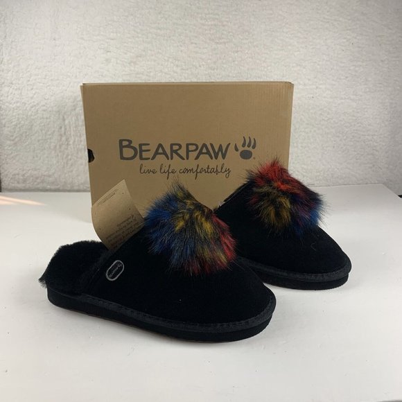 Bearpaw Alexia 2893W Slip-on Slipper Women's Size 8 M Black Suede Faux Fur S0303 - Picture 1 of 9